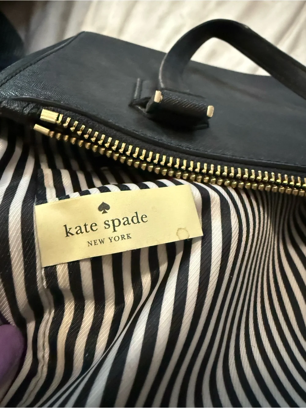 kate spade Black Leather Double-Zip Satchel with Gold Hardware